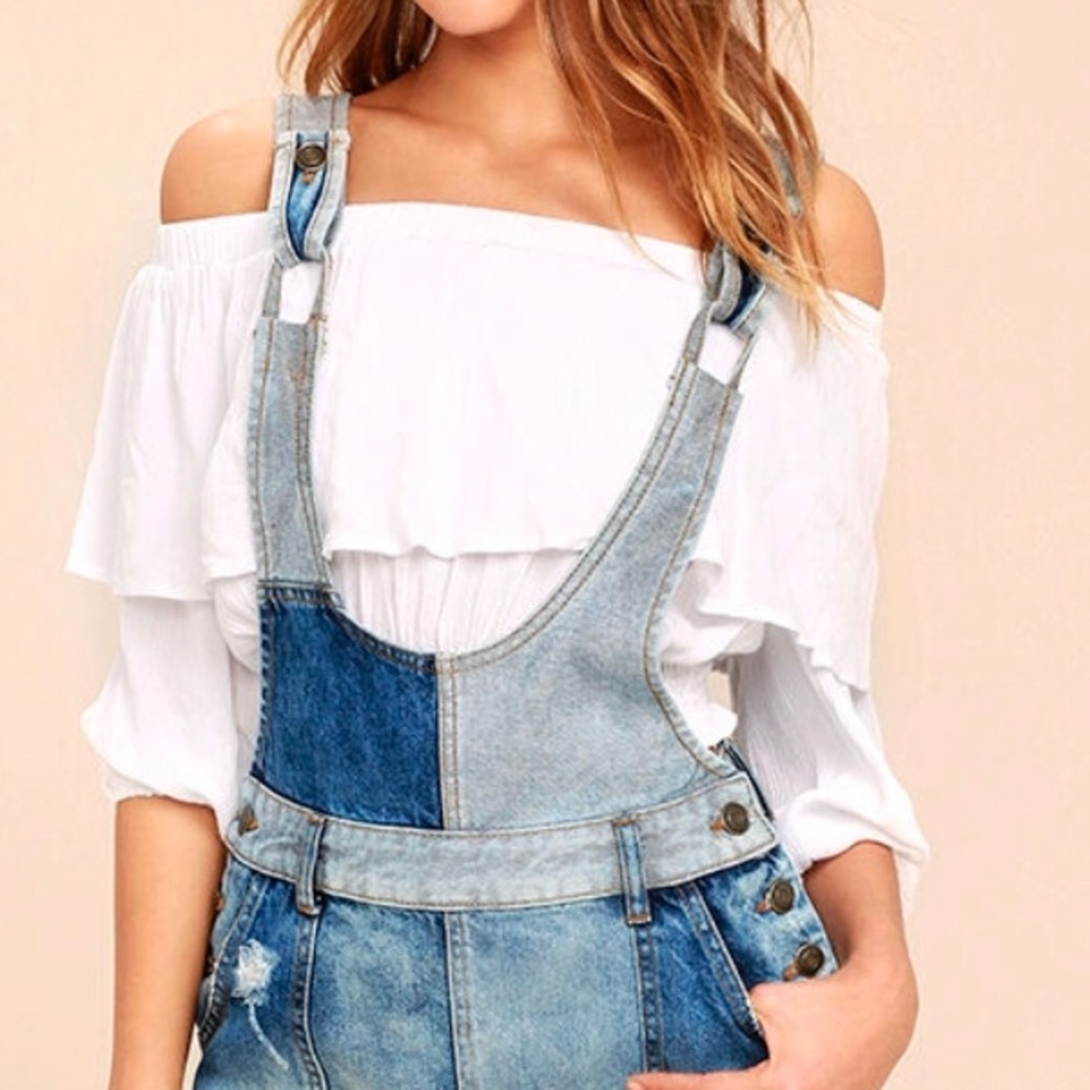 Free People Patchwork Blues Denim Jumper